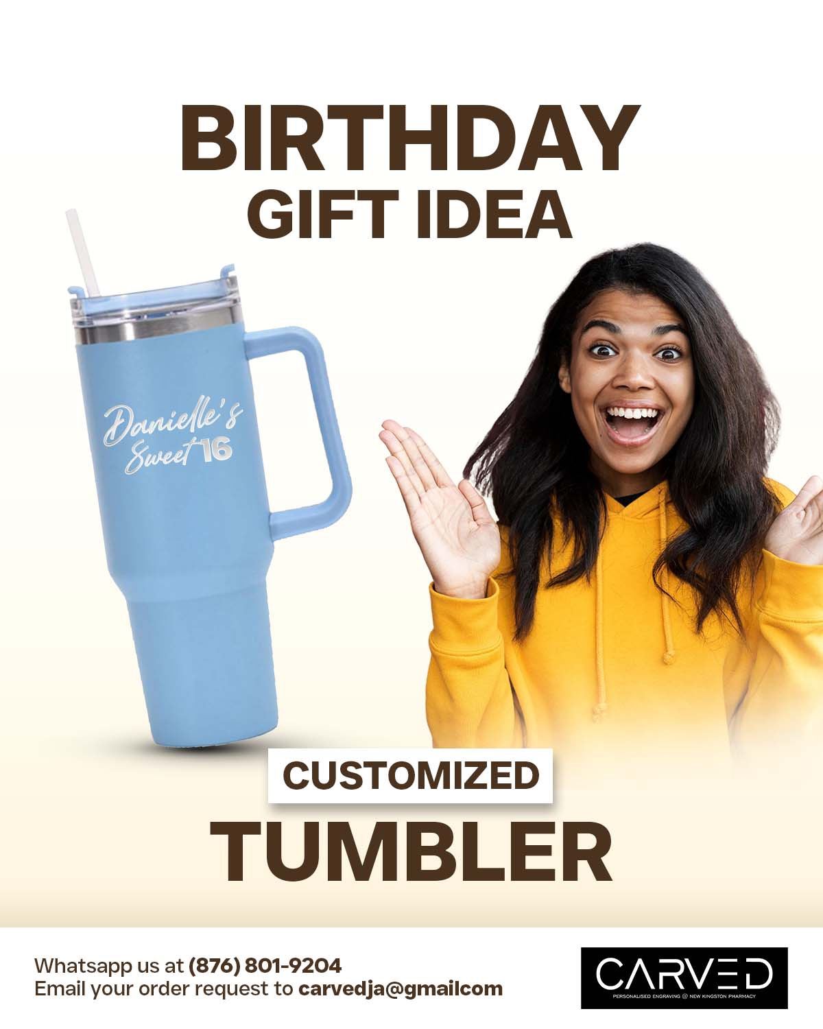 Custom engraved tumbler with a name, quote or design